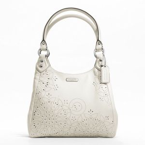 Coach Ashley Lazer Cut Hobo in white & new wallet